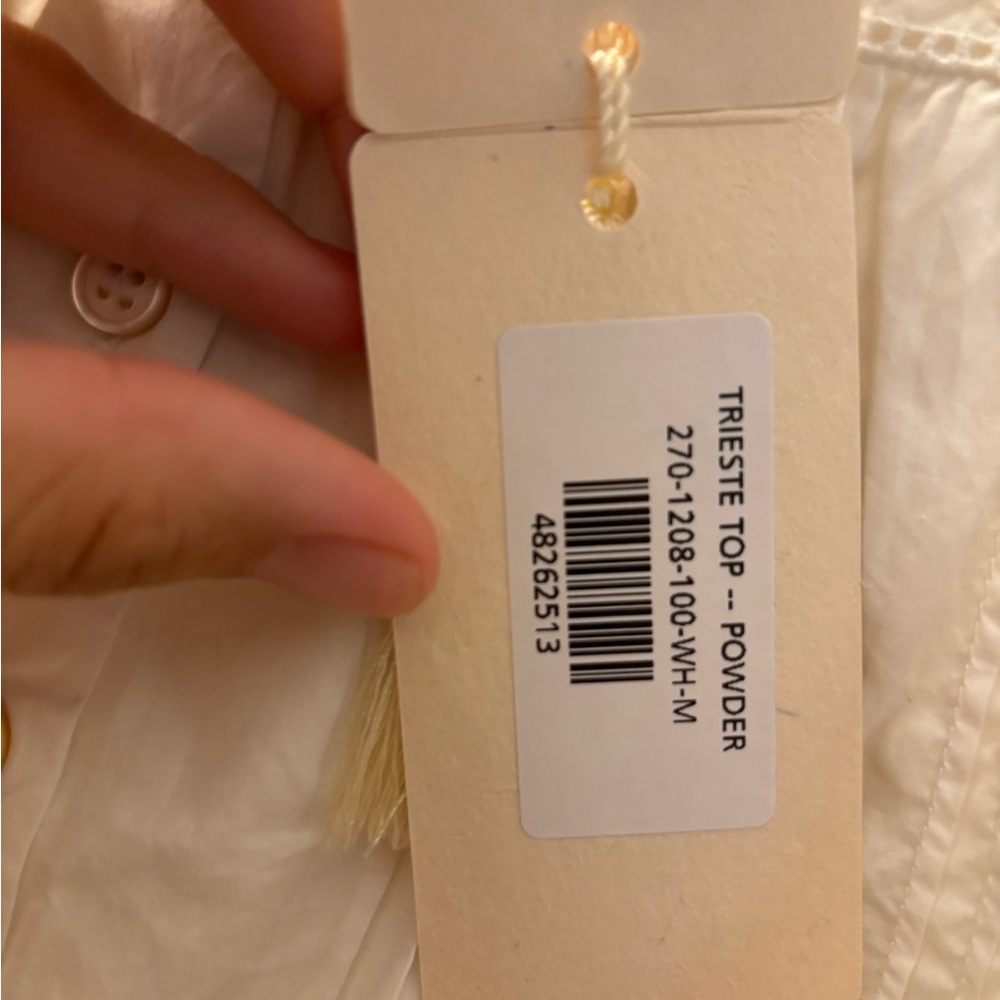 Doen Cream Button-Up Blouse with Lace Trim - Picture 3 of 4